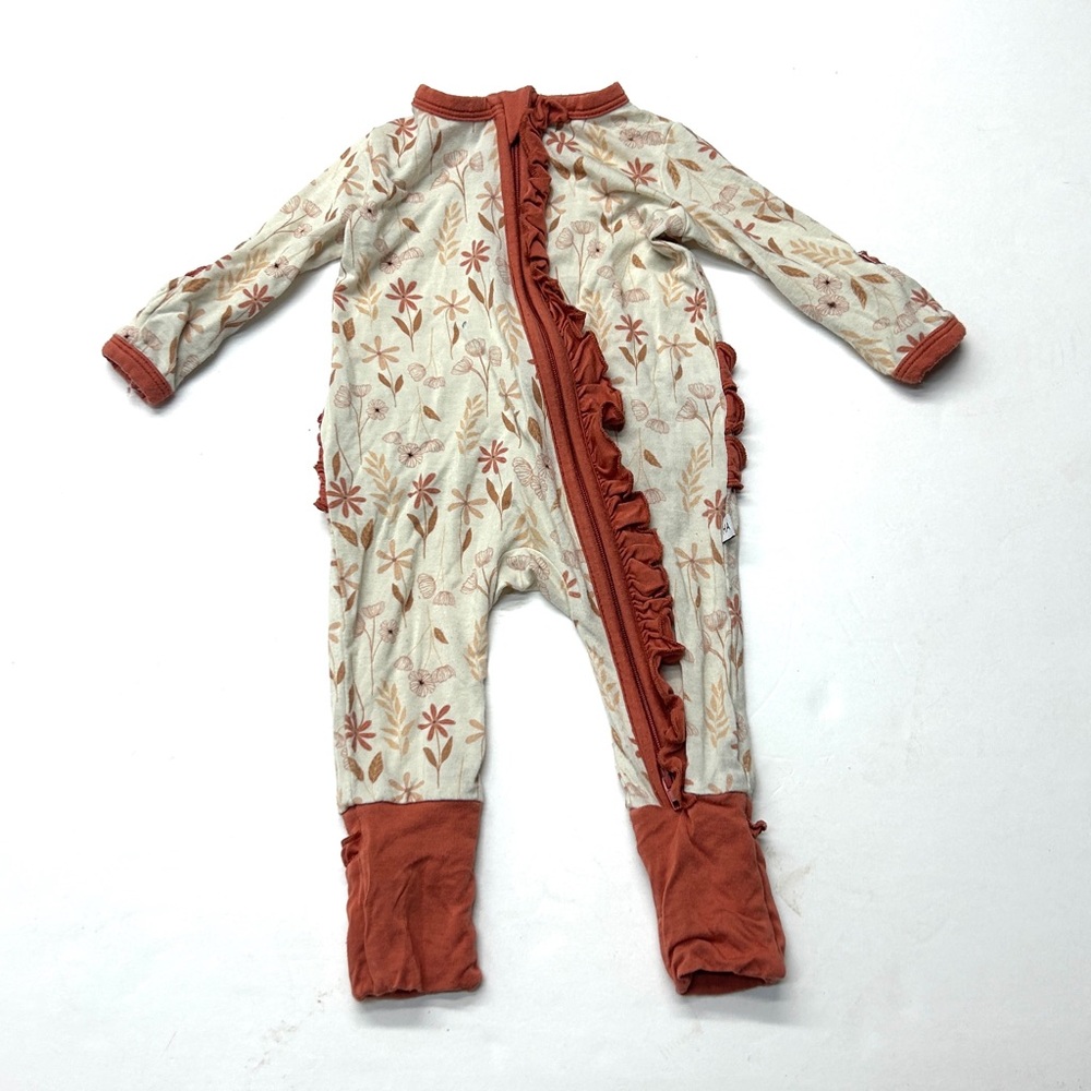 Harp Angel Bamboo Floral Kids One Piece with Ruffle Trim Pajamas Onesie Zippy